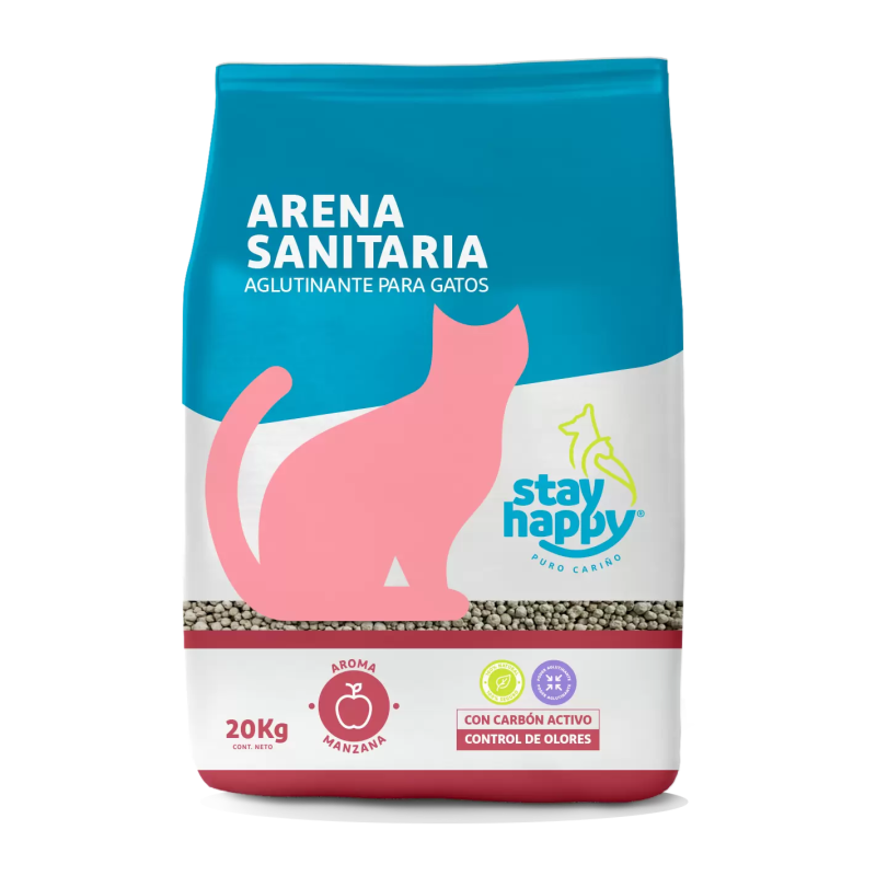 Stay Happy Arena Aglutinante Aroma Manzana  20 Kgs